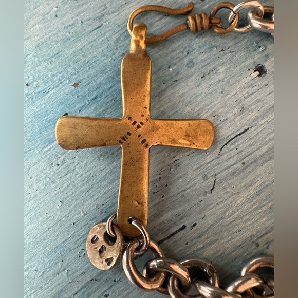 Brass Cross with Silver Link Bracelet - Picture 8 of 11